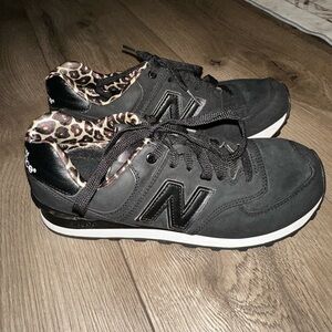 New Balance Women's Black Sneakers with Leopard Accent